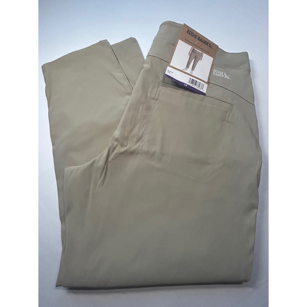 Eddie Bauer Horizon Straight Ankle Pant Women 14 Tan Outdoor Hiking Stretch